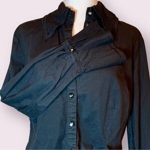George ME by Mark Eisen Fitted Button Up Top Double Collar Flare Cuff Black Med
